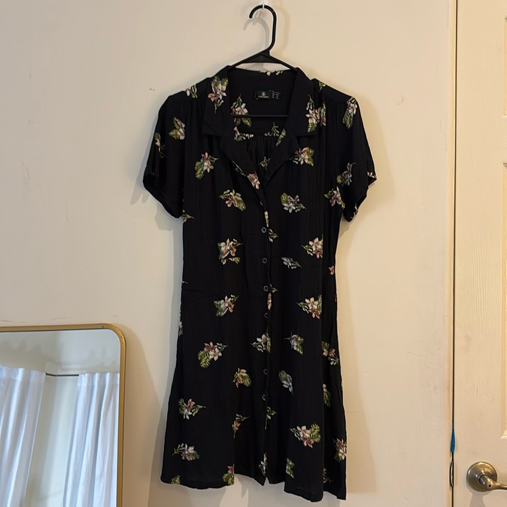 Volcom Black button down dress. Unlined. Size M(8).  Pre owned,excellent